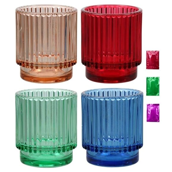 Other - Glass Candle Holders Set of 4, Plated Cut Candleholder for Candlesticks Table Ce